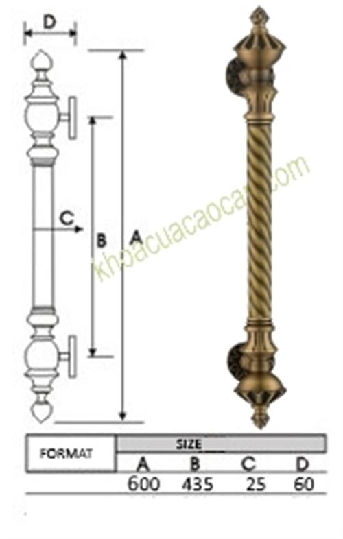 Chi tiết kỹ thuật tay nắm đồng DH36