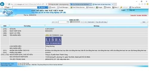 Thương hiệu Libra tại website Cục Sở Hữu Trí Tuệ VN