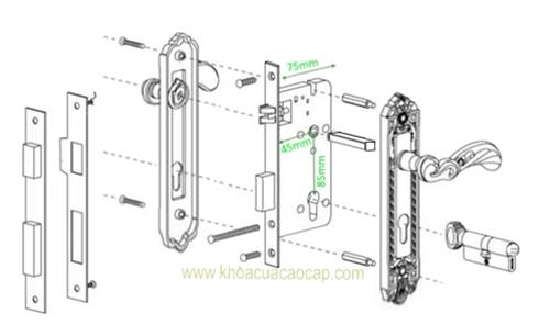 Chi tiết kỹ thuật khóa cửa đồng 85-45