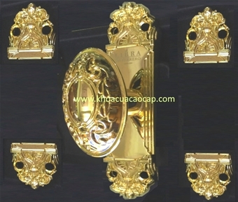 Cremon-Sông Hồng Mạ Vàng 24K- CR625: Chốt cremon đồng mạ vàng 24K, Tây Ban Nha, hoa văn rất tinh xảo